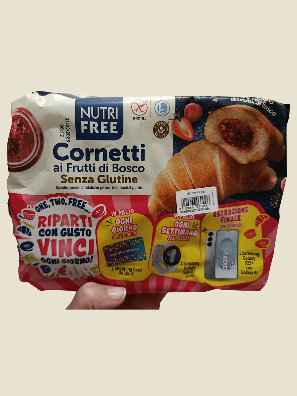 Nutrifree bezlepkové, bezlaktózové croissanty s lesným ovocím, 4 porcie, 240 g