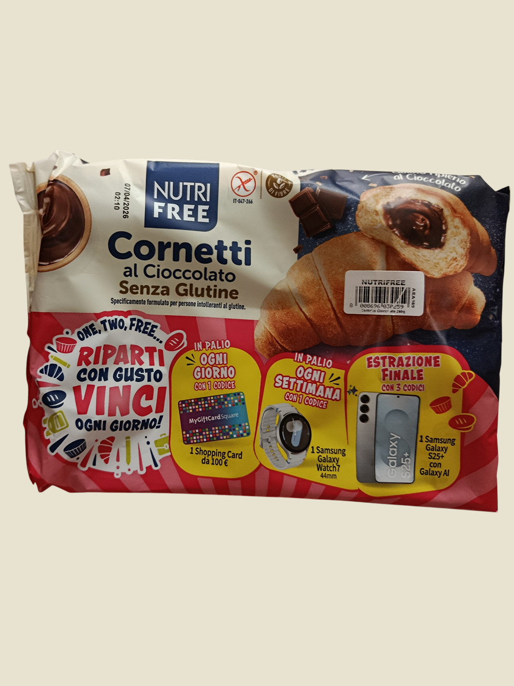 Nutrifree bezlepkové, bezlaktózové čokoládové croissanty, 4 jednotlivé porcie, 240 g