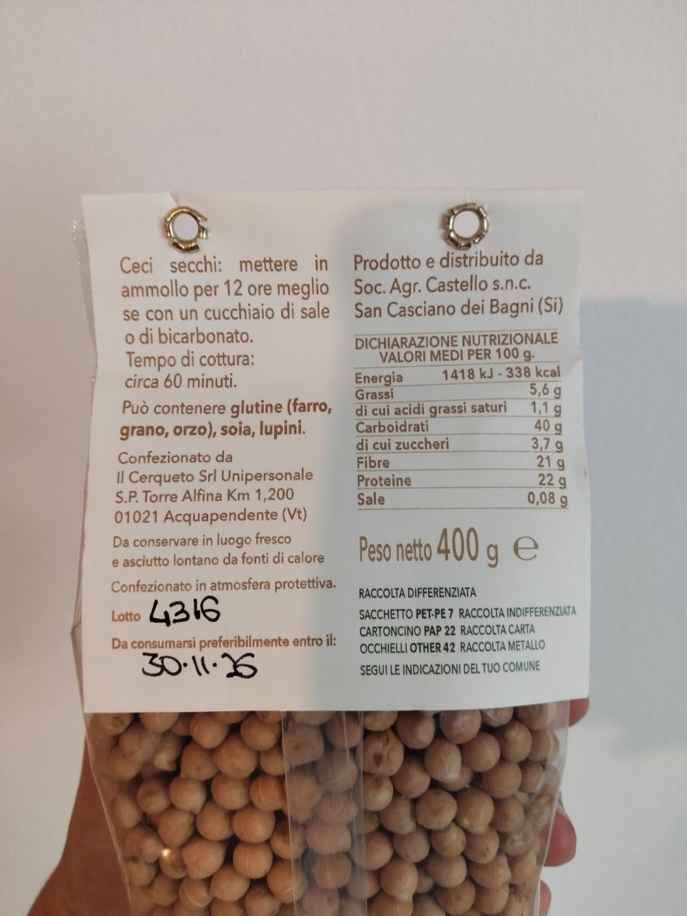 Organický sušený cícer z Toscany, 400g – Obrázok 2