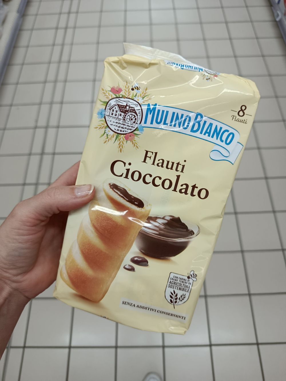 čoko koláčiky taliansky import Mulino Bianco Flauti čokoládové maškrty bez prísad a konzervačných látok, 8 kusov, 280g