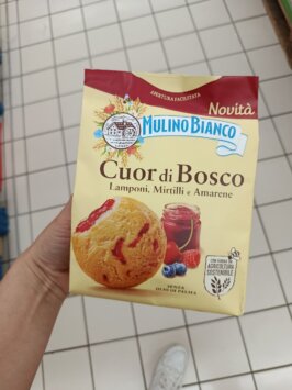 ovocné koláčiky taliansky import mousey shop Mulino Bianco Cuor di Bosco koláčiky s náplňou malina, čučoriedka a čerešňa, 300g