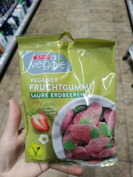 SPAR Veggie vegánske ovocné gumové cukríky kyslé jahody, 200g