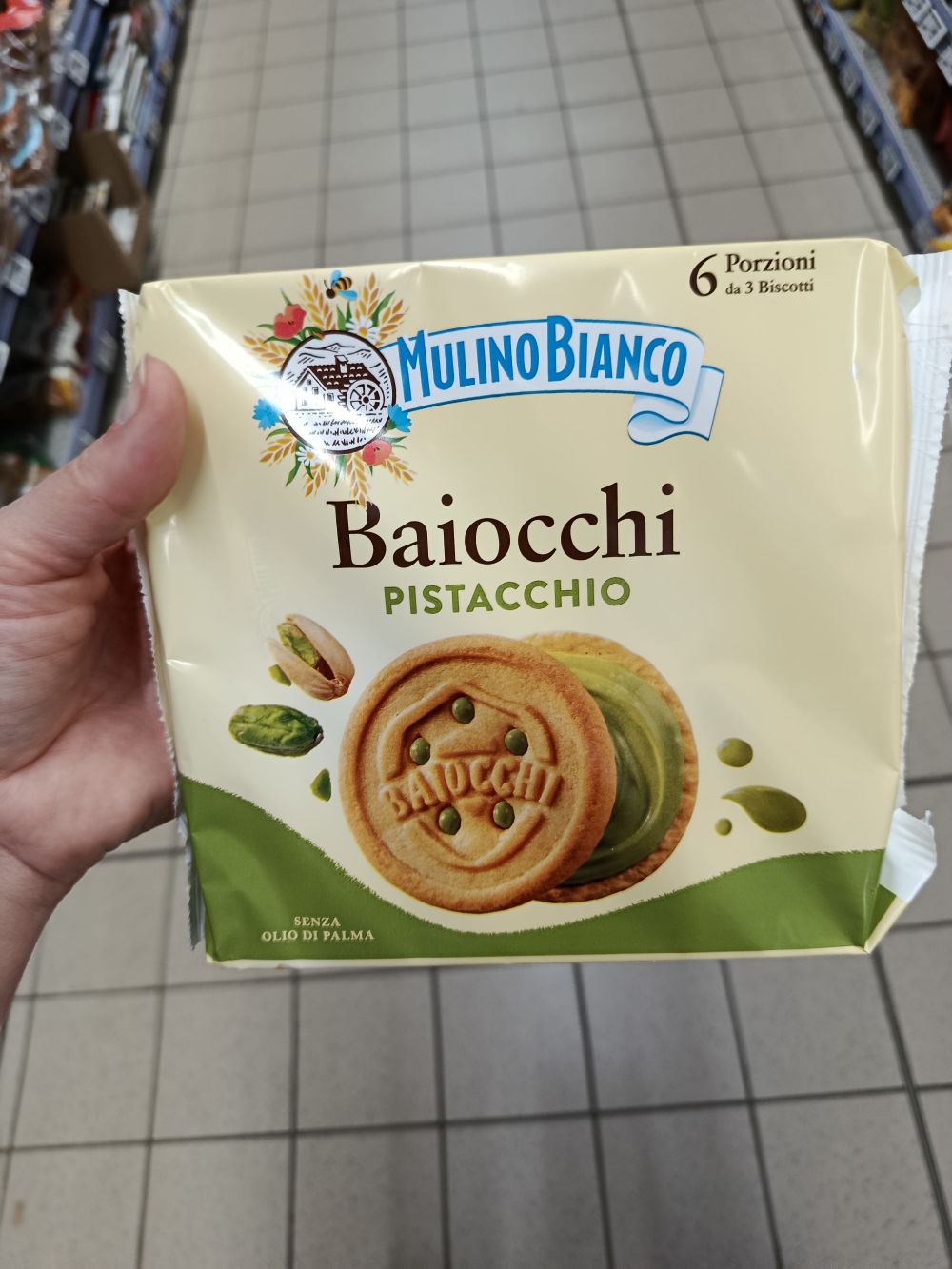 Mulino Bianco Baiocchi Snack sušienky plnené pistáciovým krémom, 168g