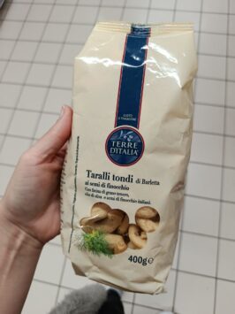 talianske cestoviny mousey shop tarali feniklové Terre d'Italia okrúhle taralli z Barletty so semienkami feniklu, 400g